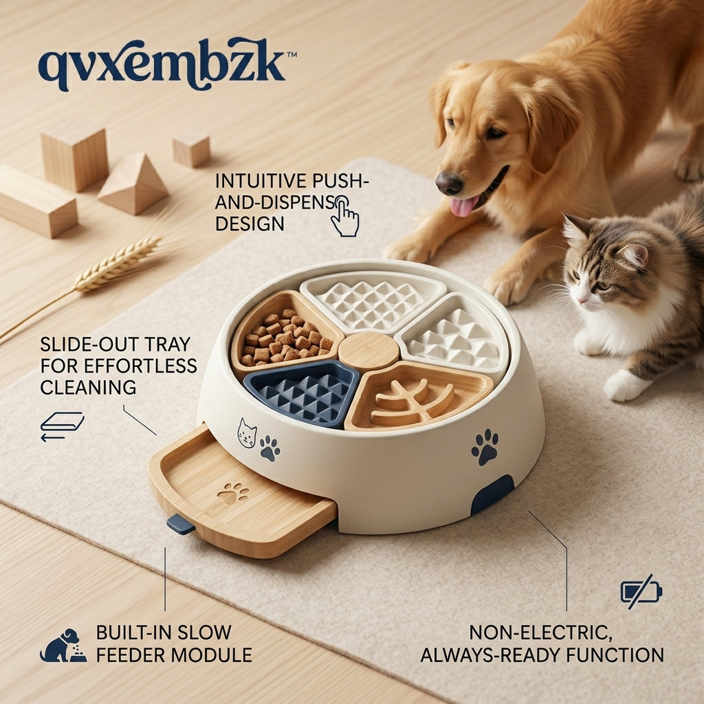 qvxembzk™ Interactive Slow Feeder Bowl for Dogs & Cats | Non-Electric Puzzle Feeding Station with Easy-Clean Slide-Out Tray | Anti-Choking & Digestion-Friendly Design